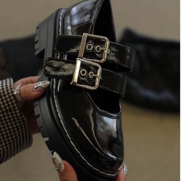 Platform Mary Jane Loafers with Buckle Strap